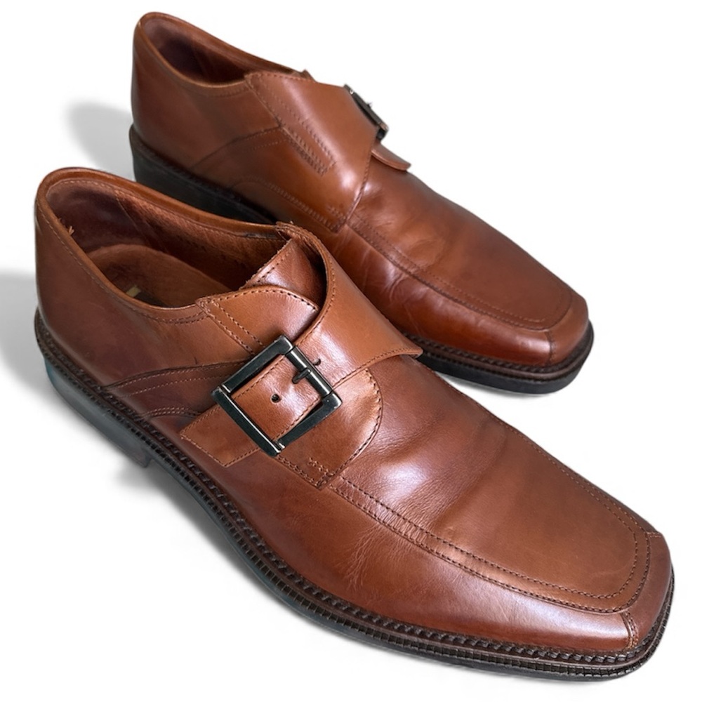 Johnston & Murphy Monk Strap Dress Shoes Cognac Brown Leather Men’s Sz 10 EUC
